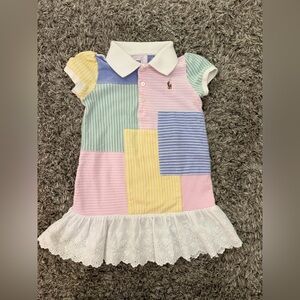 Ralph Lauren Girls' Pastel Patchwork Polo Dress - Pink Multi size 24 months
